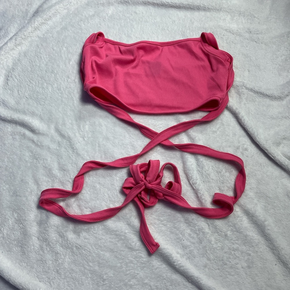 Pink Ribbed Bikini Top